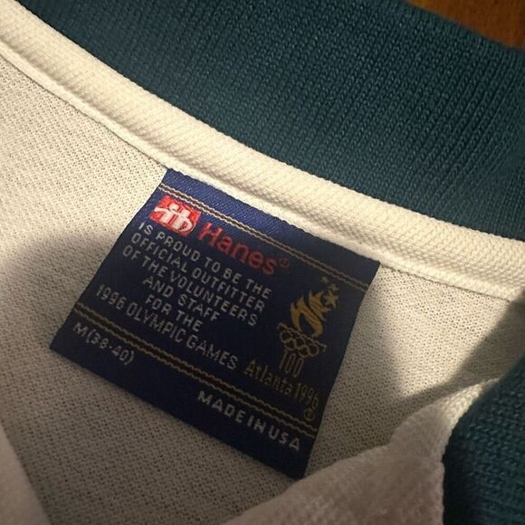 Vintage 1996 Atlanta Olympic Games Polo Shirt All Over print Logo Hanes Mens M - Picture 2 of 8